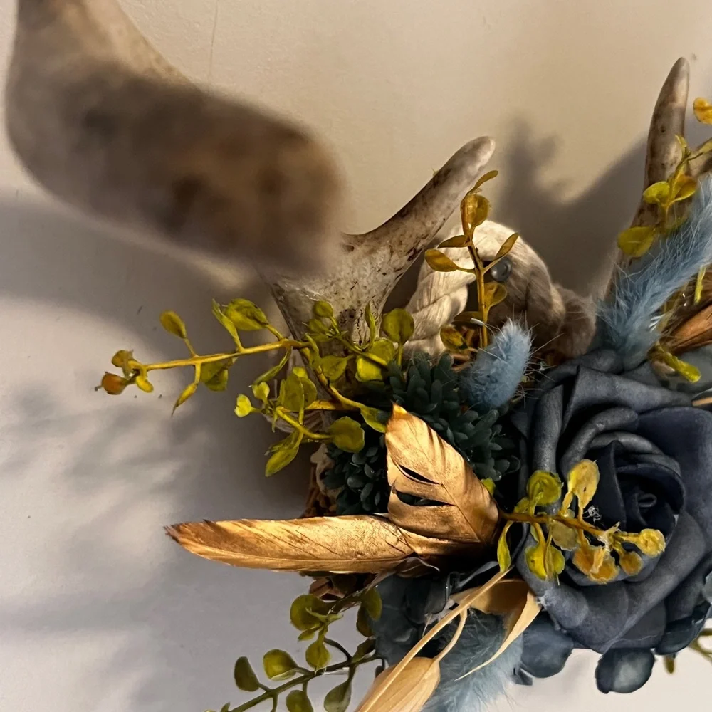 Handmade Antler Wall Decor Blue Floral Rustic Cottage Western Boho the farmhouse